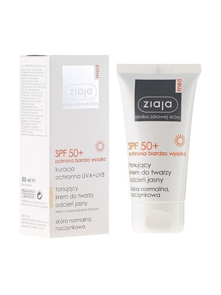 ZIAJA MED toning face Cream, SPF 50+, light shade, normal/capillary skin, 50ml