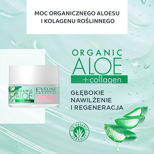 Eveline Organic Aloe + Collagen Lekki Wegański Krem Żel Nawilżający i Łagodzący 50ml
