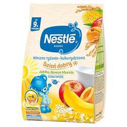 Nestle Dzień Dobry Kaszka Mleczna Ryżowo-Kukurydziana o Smaku Jabłka Bananów i Moreli po 9 Miesiącu 230g Best Before 30.11.26