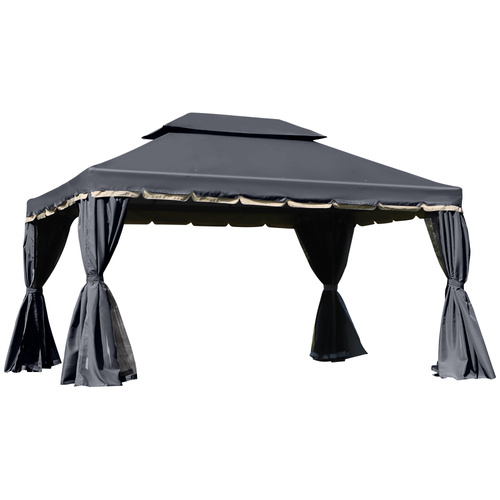 Outsunny 3 x 4m Aluminium Garden Gazebo, Marquee Canopy Shelter Pavilion Party Tent with Nets and Curtains for Garden and Deck, Black