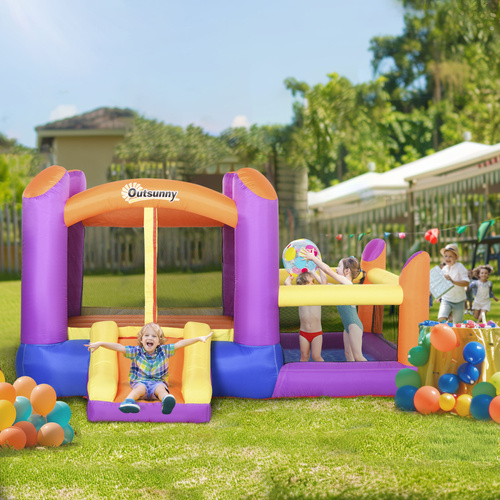 Outsunny Kids Bouncy Castle House Inflatable Trampoline Slide Water Pool 3 in 1 with Blower Indoor Outdoor for Kids Age 3-8 Multi-Colour 2.8 x 2.5 x 1.7m