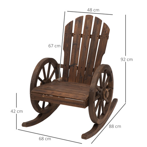 Outsunny 2 Piece Wooden Adirondack Rocking Chair Reclining Armchair Outdoor Garden Furniture Patio Porch Rocker - Carbonized Wood Colour