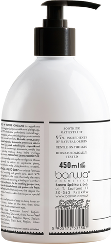 Barwa Pure Calm Soothing Oatmeal Liquid Soap for Sensitive and Dry Skin 450ml