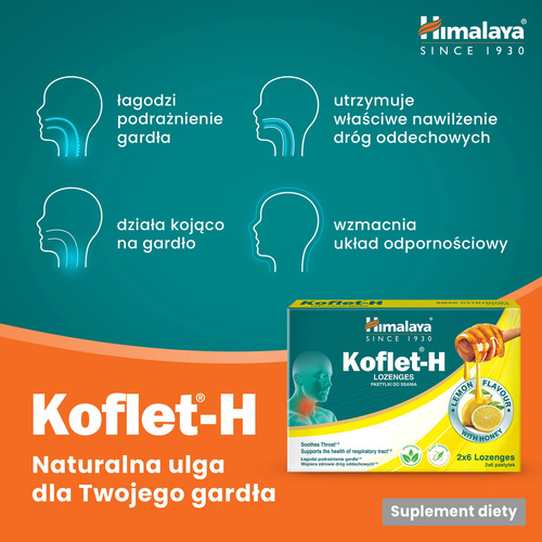 Himalaya Koflet-H Lemon Supports Respiratory Health 12 Lozenges