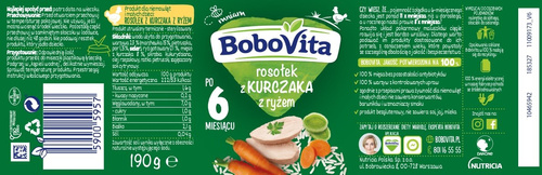 BoboVita Danie Rosołek z Kurczaka z Ryżem dla Niemowląt po 6 Miesiącu 190g