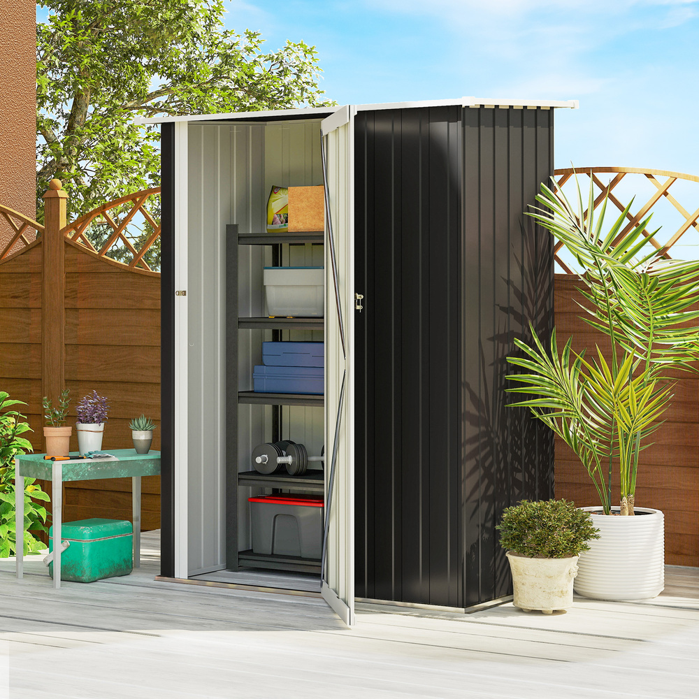 Outsunny 5ft x 3ft Garden Storage Shed, Galvanised Outdoor Metal Shed Waterproof with Sloped Roof, Lockable Door for Patio Tools, Equipment, Grey