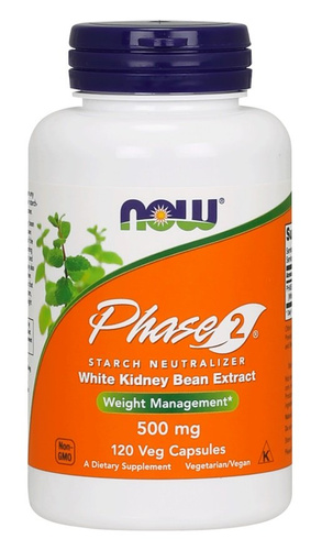 NOW Foods Phase 2 White Kidney Bean Extract 500mg for Weight Management 120 Vcaps