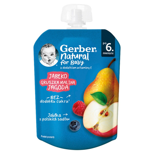 Gerber Deserek Jabłko Gruszka Malina Jagoda dla Niemowląt po 6. Miesiącu Życia 80g Best Before 31.10.26