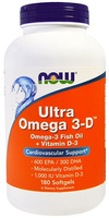 Now Foods Ultra Omega 3-D z Witaminą D-3 Wspomaga Zdrowie Serca i Mózgu 180 Kapsułek