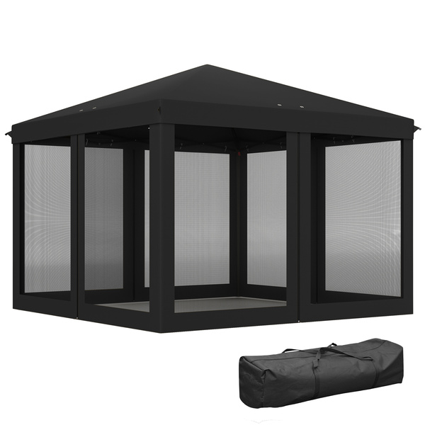 Outsunny 3 x 3 m Pop Up Gazebo, 420D Garden Tent Canopy with Removable Mesh Sidewall Netting, Carry Bag for Garden Patio Outdoor, Black