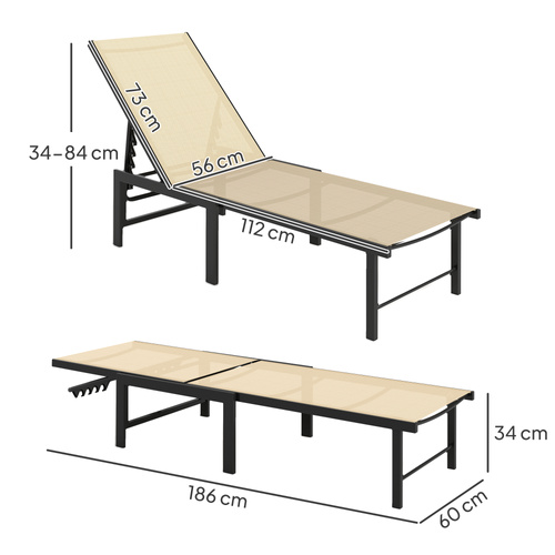 Outsunny Reclining Sun Lounger - Khaki