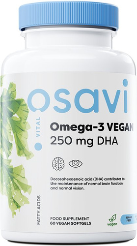 Osavi Omega-3 Vegan 250mg DHA from Algae for Brain and Vision Support 60 Vegan Softgels