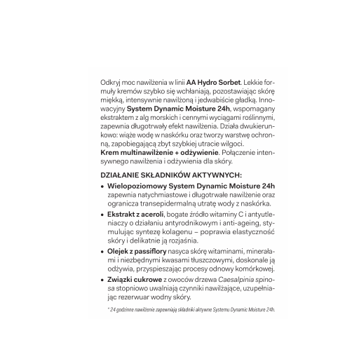 AA HYDRO SORBET Multi MOISTURISING Cream + regeneration, for dry skin 50ml