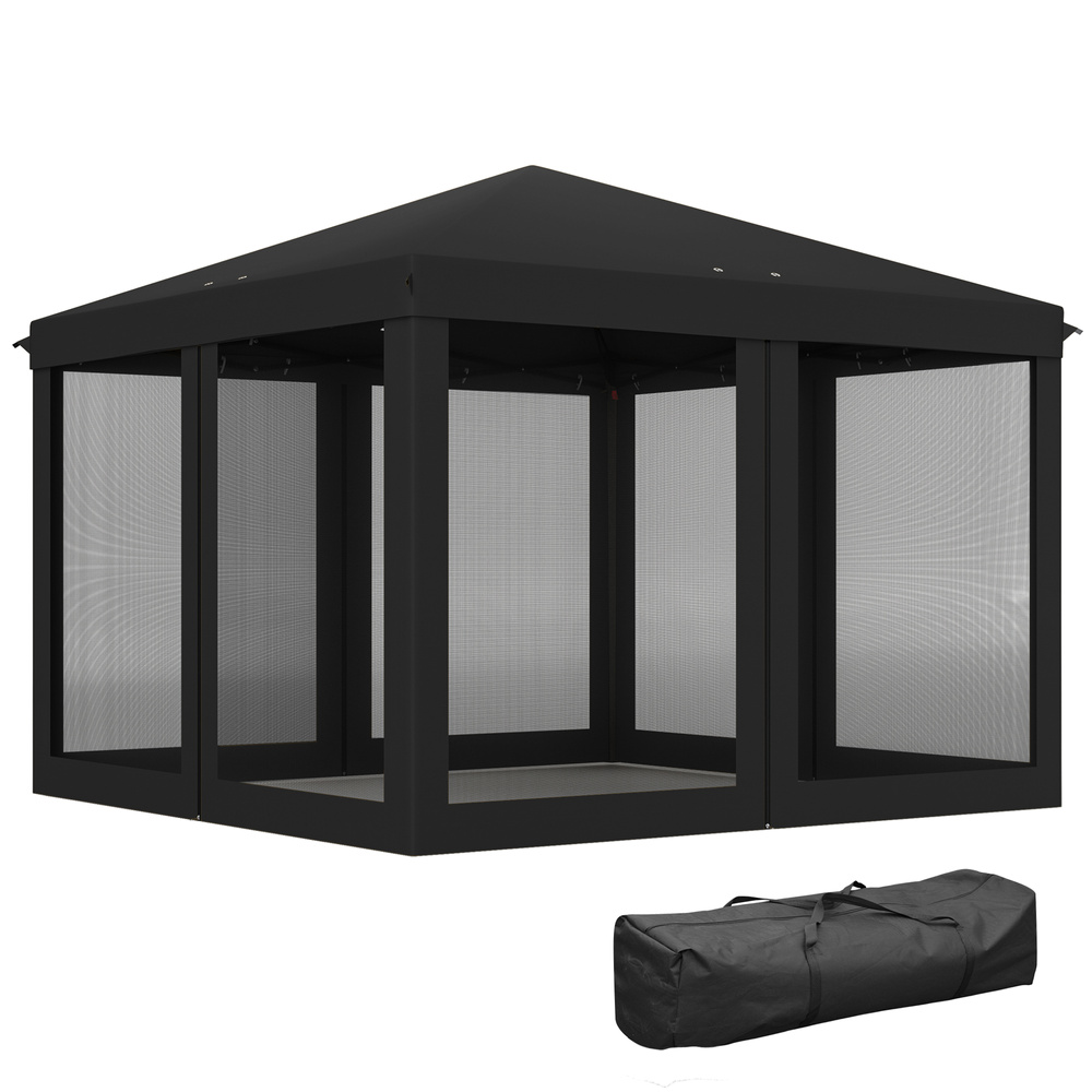 Outsunny 3 x 3 m Pop Up Gazebo, 420D Garden Tent Canopy with Removable Mesh Sidewall Netting, Carry Bag for Garden Patio Outdoor, Black