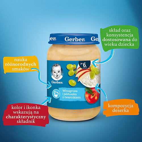 Gerber Dessert Grapes and Apple with Cottage Cheese for Babies after 6 Month 190g