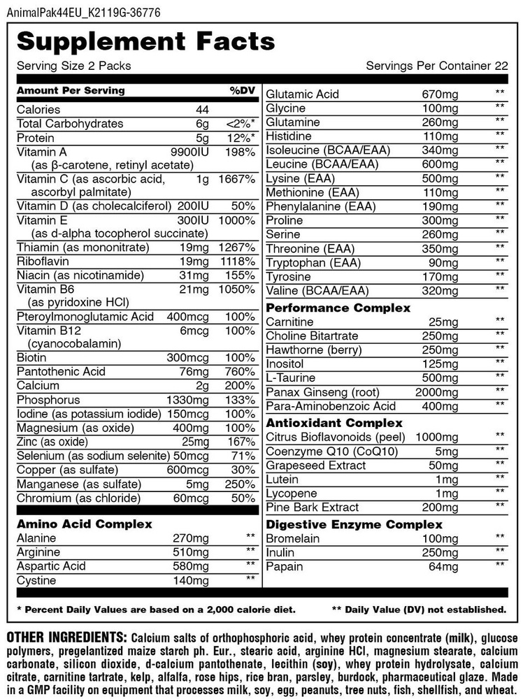 Animal Pak Packs Pakiet Treningowy 44 Sztuki