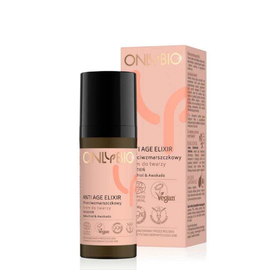 OnlyBio Anti Age Elixir Przeciwzmarszczkowy Krem do Twarzy z Bakuchiolem i Awokado na Dzień dla Każdego Rodzaju Cery 50ml