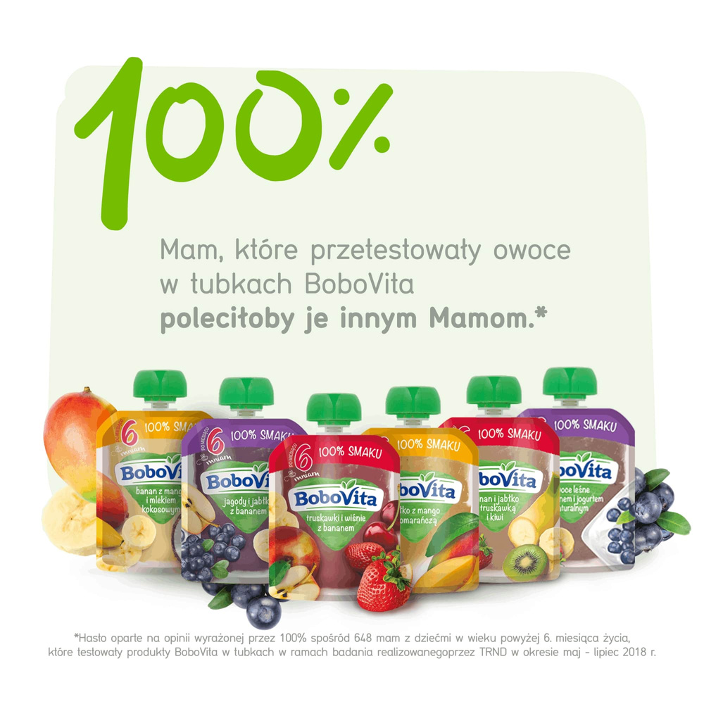 BoboVita Deserek Mus Banan i Jabłko z Truskawką i Kiwi dla Niemowląt po 6 Miesiącu bez Dodatku Cukru 80g Best Before 20.01.26