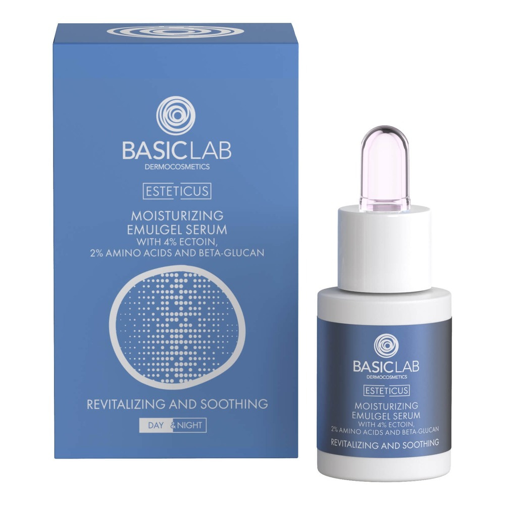 BasicLab Dermocosmetics Nawilżający Emu-Żel do Twarzy z 4% Ektoiną 2% Aminokwasami i Beta-Glukanem Rewitalizacja i Ukojenie na Dzień i na Noc 15ml