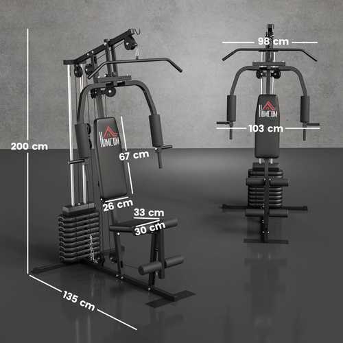 HOMCOM Multifunction Home Gym Machine, with 45kg Weight Stacks, for Strength Training