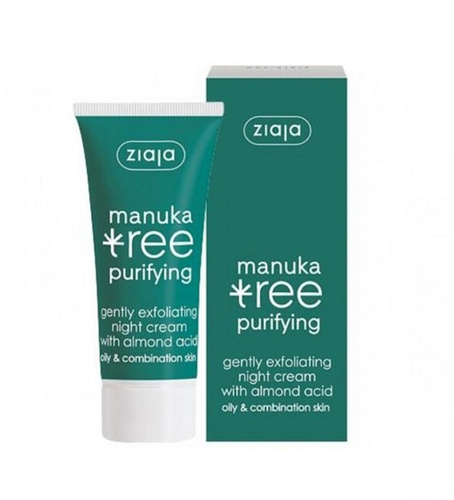 Ziaja Liście Manuka Delikatnie Mikrozłuszczający Krem z Kwasem Migdałowym dla Skóry Tłustej i Mieszanej na Noc Vegan 50ml