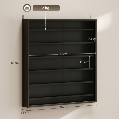 HOMCOM Six Shelf Display Cabinet, with Glass Doors - Black