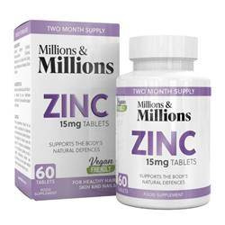 Millions & Millions Zinc 15mg for Healthy Hair Skin and Nails 60 Tablets