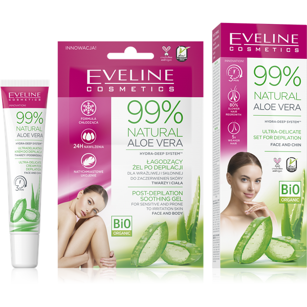 Eveline 99% Natural Aloe Vera Set for Face and Chin Depilation with Post Depilation Soothing Gel 1pcs
