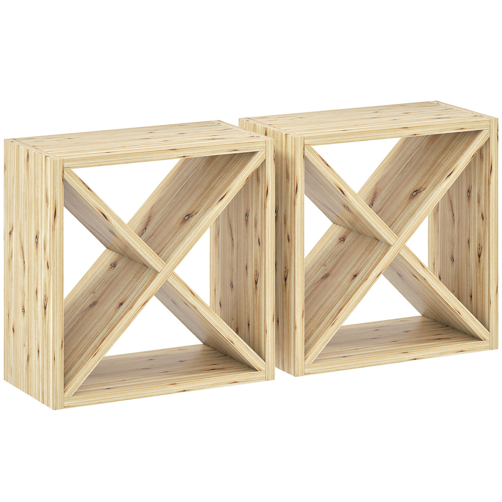 HOMCOM Set of 2 Wooden Wine Rack, X-Shaped Square Tabletop Storage Holder for 24 Bottle, Natural Wood