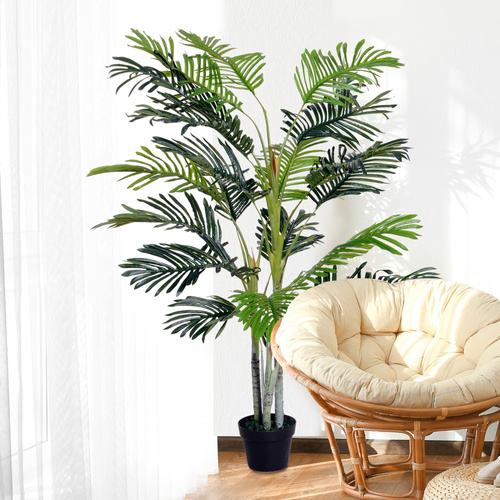 Outsunny 2 Ball Topiary Tree in Pot for Home Decor, Artificial Plant for Home Office, Living Room Decor, Dark Green
