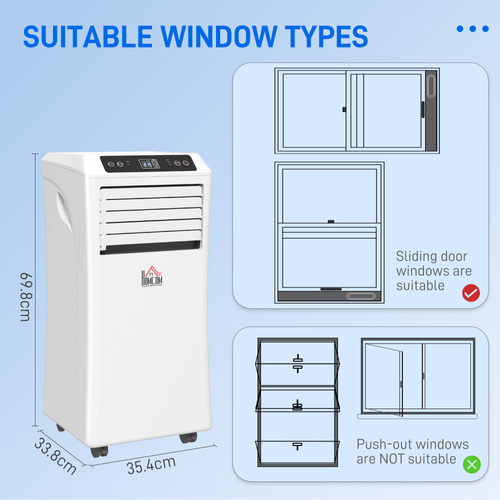 HOMCOM 9000 BTU Air Conditioning Unit, 3-in-1 Portable Air Conditioner, Dehumidifier, Cooling Fan with Remote Control, Digital Display, 2 Speeds, 24H Timer, Window Venting Kit, 28m²