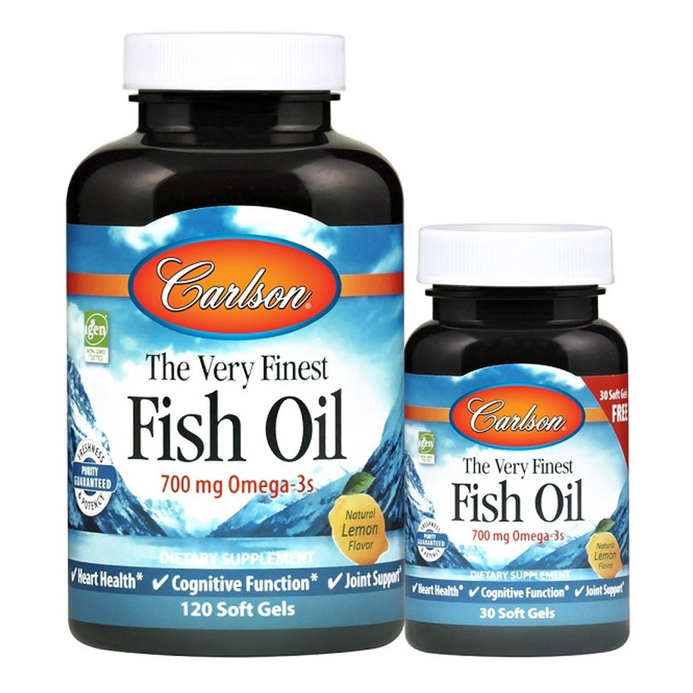 Carlson Labs The Very Finest Olej Rybny 700mg Omega-3s Naturalna Cytryna 120 + 30 kapsułek miękkich