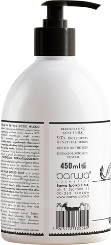 Barwa Pure Calm Goat Milk Regenerating Liquid Soap for Sensitive and Dry Skin 450ml