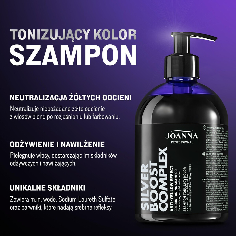 Joanna Professional Silver Boost Complex Szampon Eksponujący Kolor Srebrny 500g