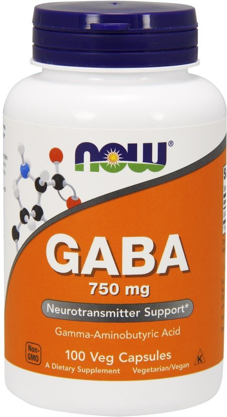 NOW Foods GABA 750mg Na Uspokojenie i Łagodzenie Napięcia Nerwowego 100 Kapsułek