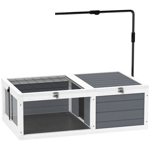 PawHut Tortoise Table with Adjustable Lamp Holder, Wooden Tortoise House w/ Openable Lids, Pull-Out Trays - Grey