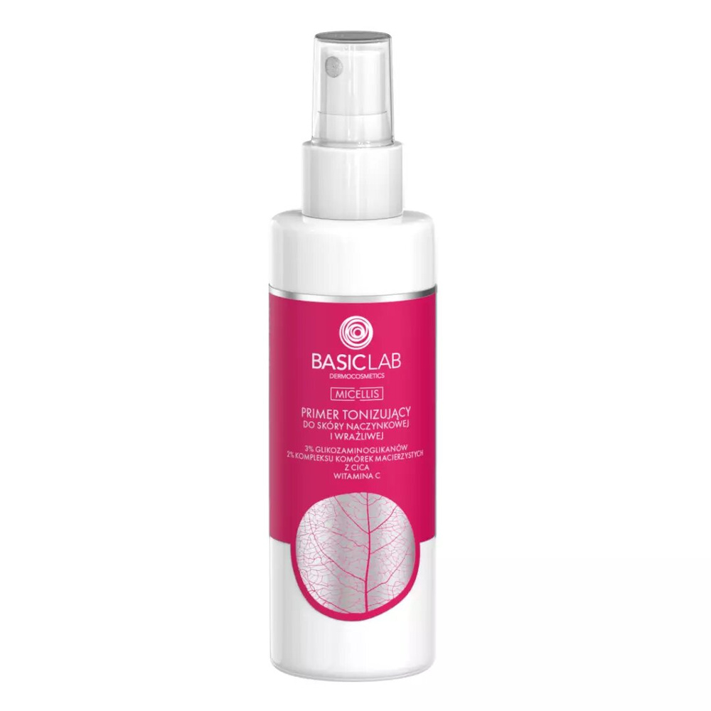 BasicLab Micellis Primer Toning 3% Glycosaminoglycans 2% Stem Cell Complex with Cica Vitamin C for Vascular and Sensitive Skin 150ml
