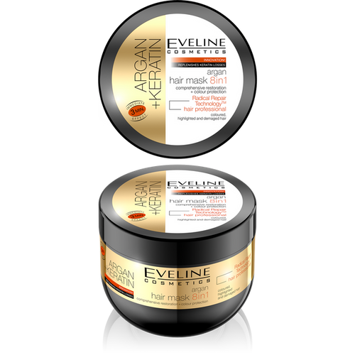 Eveline Argan Keratin 8w1 Maska Arganowa do Włosów Zniszczonych i Farbowanych 300ml