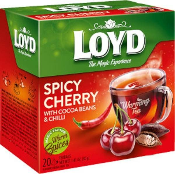 Loyd The Magic Experience Rozgrzewająca Aromatyzowana Herbata Ziołowo-Owocowa Wiśnia z Kakaowcem i Chilli 20x2g