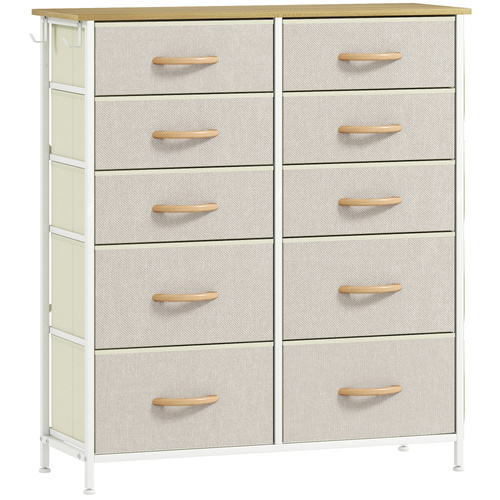 HOMCOM Chest of Ten Fabric Drawers - Beige