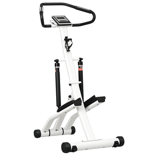 SPORTNOW Stepper Machine for Home, Foldable Stair Stepper with 12-Level Hydraulic Resistance, Stair Climber with LCD Monitor, Heart Rate Sensor and Drink Holder, White and Black