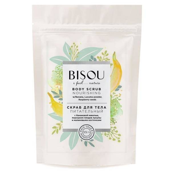 BISOU Odżywczy Peeling Do Ciała Z Miąższe Bananowca Pudrem Lucum I Pestkami Malin 200g