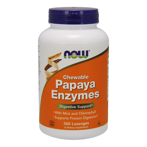 NOW Foods Chewable Papaya Enzymes Enzymy Trawienne z Papai 360 Tabletek