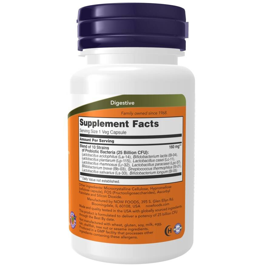 Now Foods Probiotic-10 25 Billion Probiotic Bacteria for Digestive & Immunity Support 30 Vcapsules