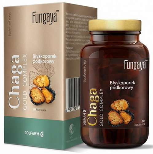 Colfarm Chaga Gold Complex Wspiera Naturalną Odporność Układ Sercowo-Naczyniowy Komfort Trawienny 90 Kapsułek