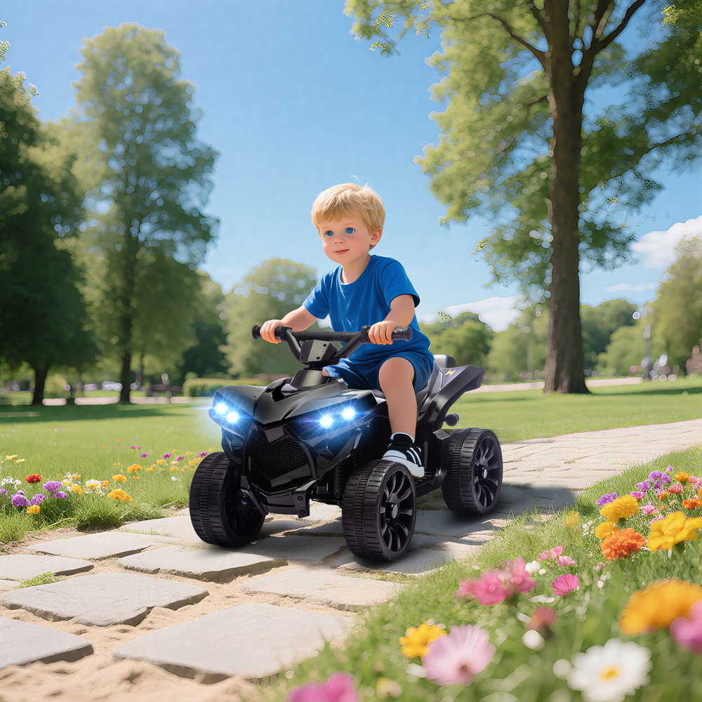 AIYAPLAY 6V Kids ATV, 4 Wheeler Electric Ride on Car with Music and LED Headlights, for Ages 3-6 Years Boys and Girls, Black