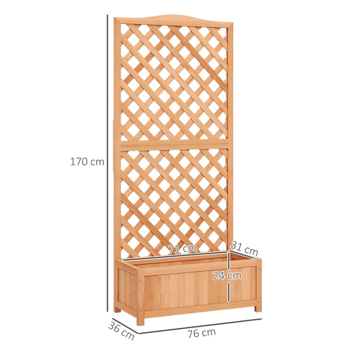 Outsunny Wooden Planter with Trellis, Freestanding Raised Bed for Garden with Lattice, Outdoor Planter Box for Climbing Plants, Vines, Flowers, 76 x 36 x 170 cm, Natural