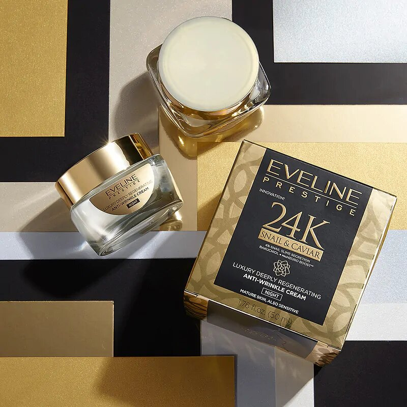 Eveline Prestige 24K Snail & Caviar Luksusowy Głęboko Regenerujący Krem Przeciwzmarszczkowy na Noc 50ml