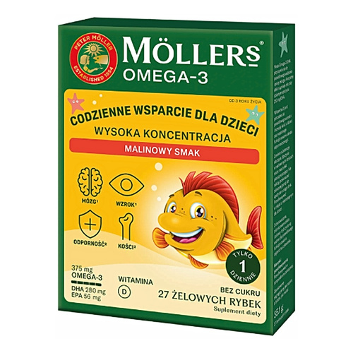 Möller's Omega-3 Fish Gummies with DHA, EPA & Vitamin D3 Raspberry 27 Pieces