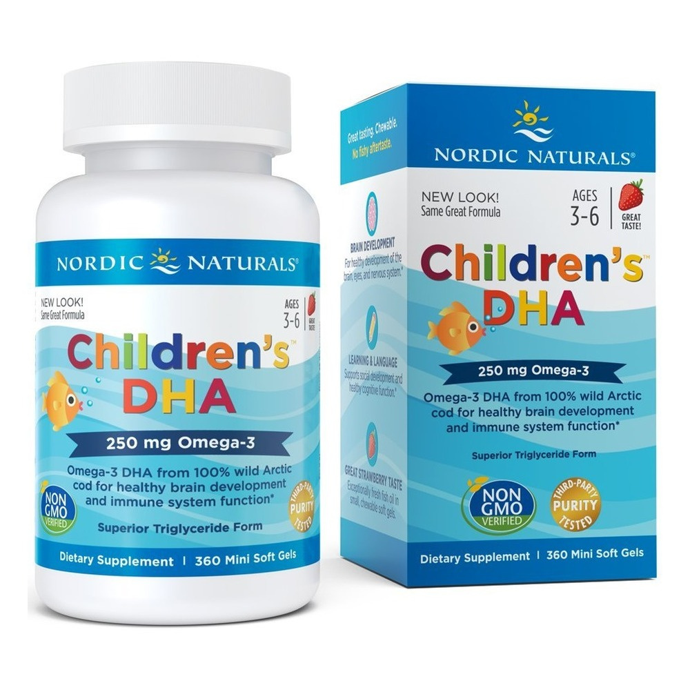 Nordic Naturals Children's DHA 250mg Omega-3 Strawberry For Kids 360 Mini Softgels